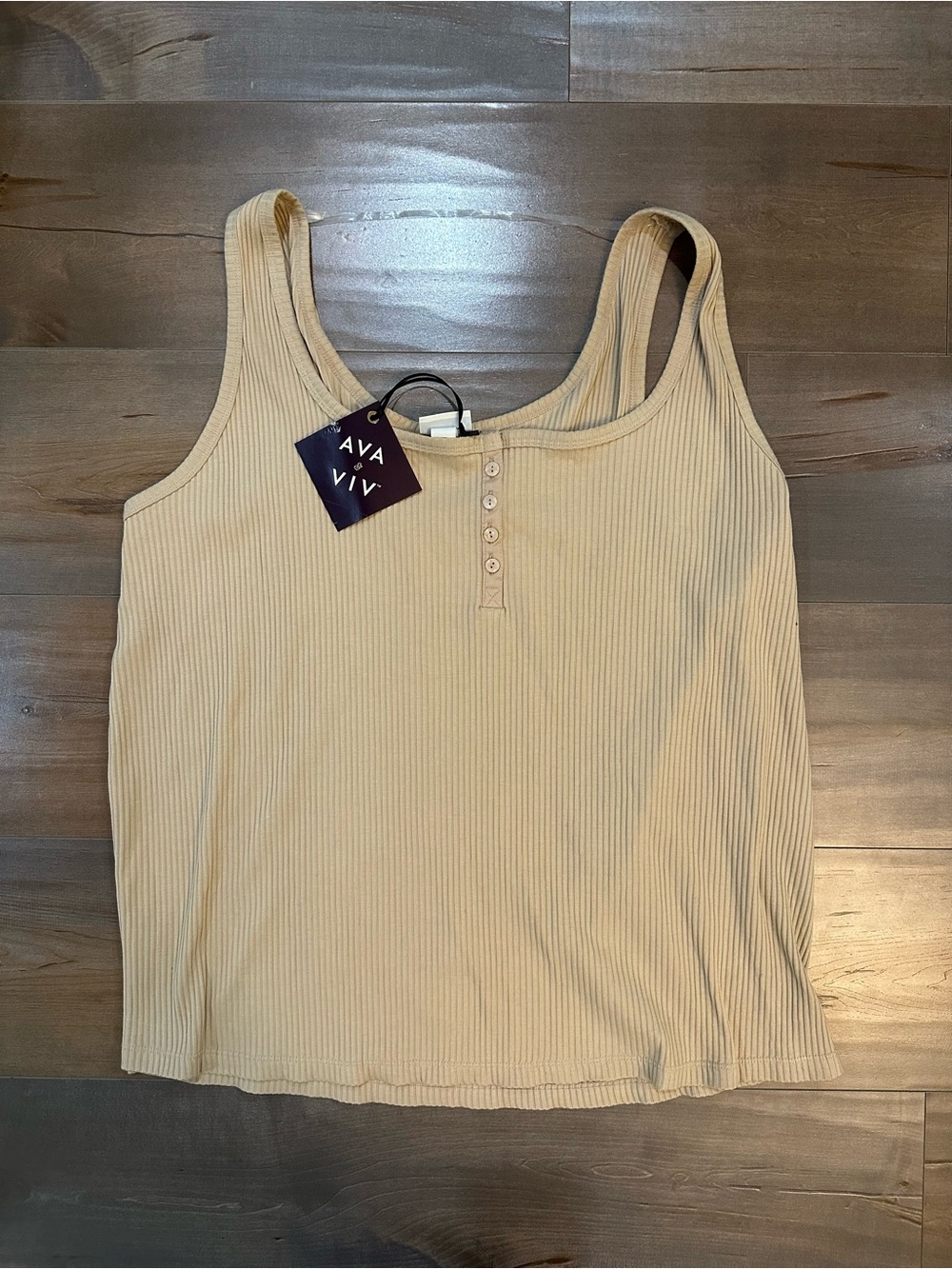 Ava & Viv Beige Ribbed Henley Tank Top